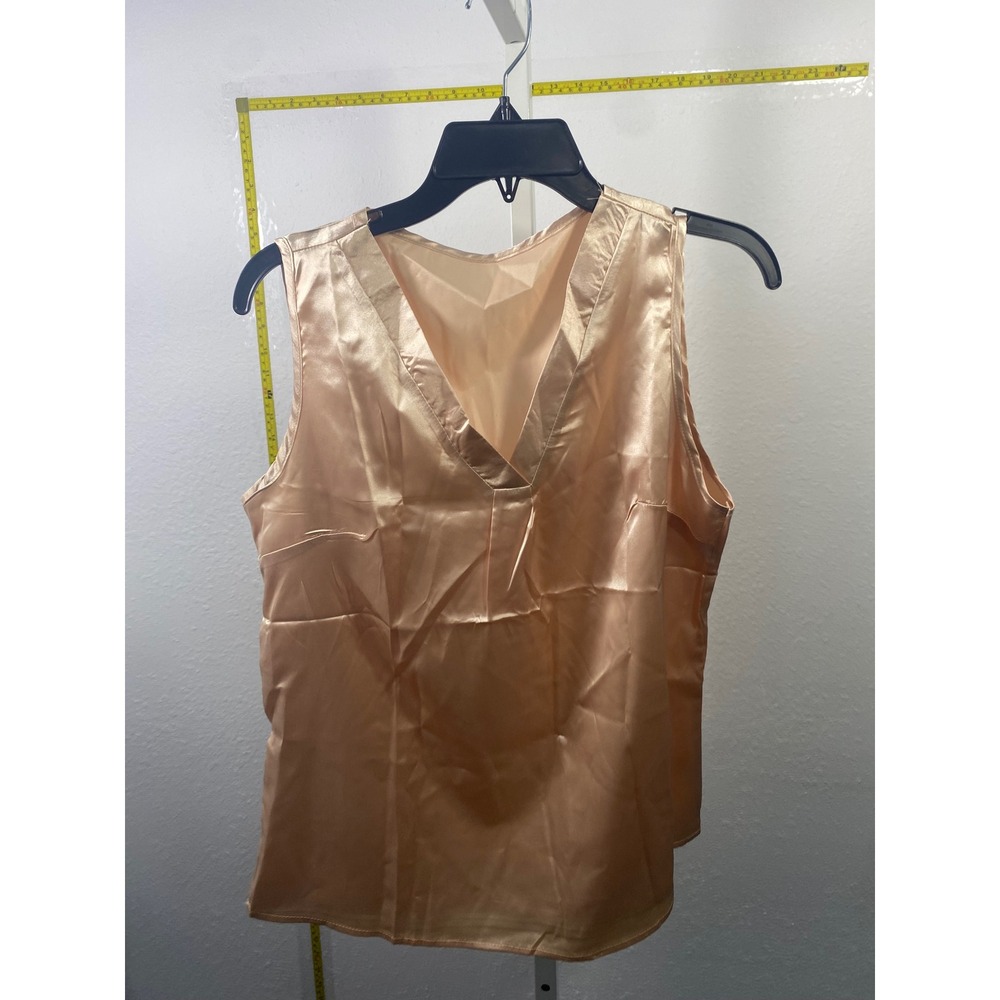 Champagne Gold Satin‎ V-Neck Sleeveless Blouse Shell Top L